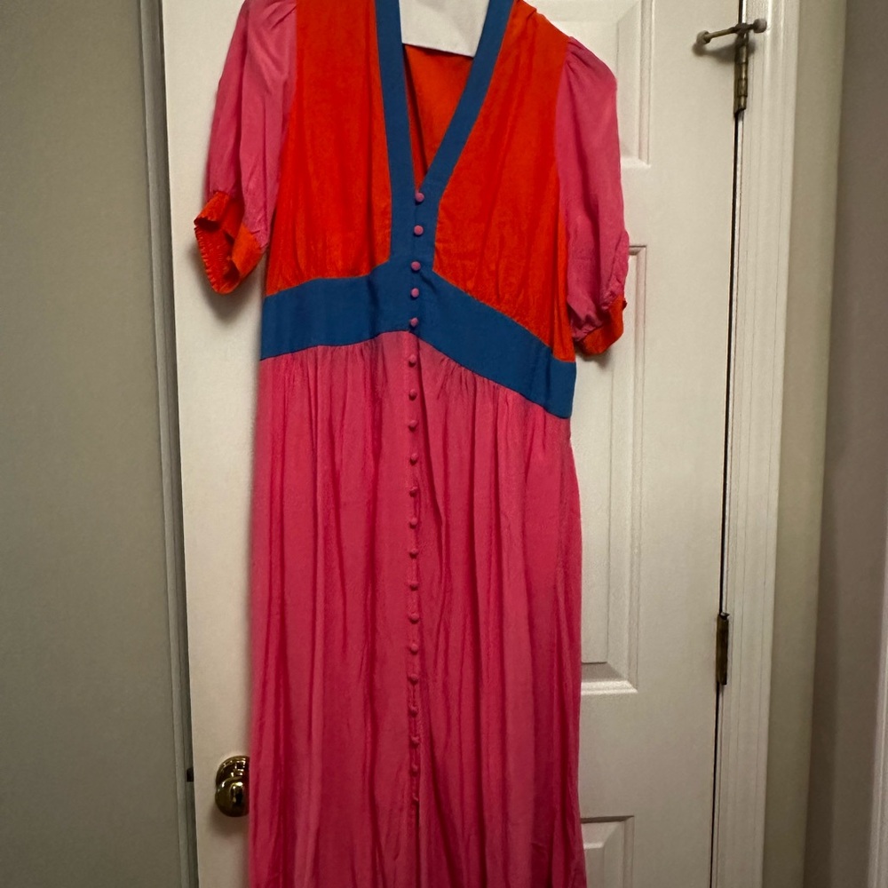 Boden Pink and Orange Maxi Dress with Blue Accents